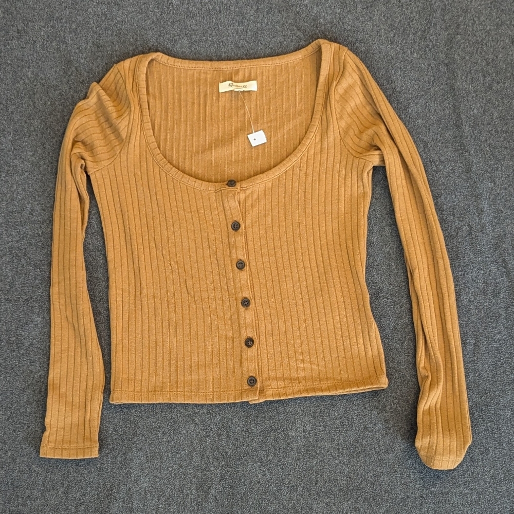 NWT Madewell Ribbed Cardigan Crop Tee Toffee Size XS